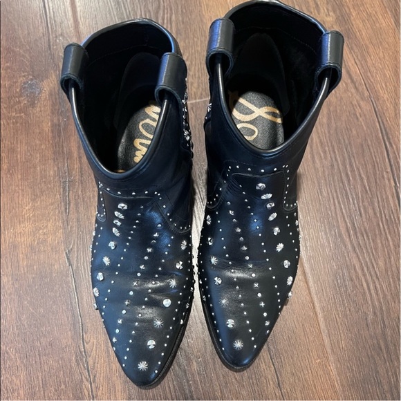 Sam Edelman Western Cowboy Studded Black Leather Ankle Booties - Size 6.5 - Picture 4 of 7